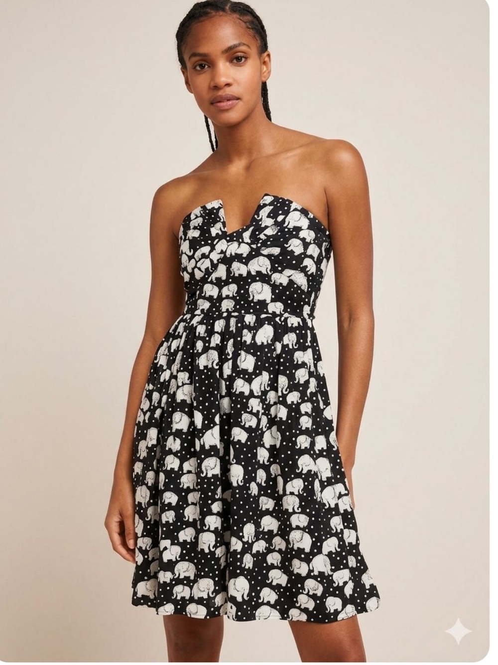 Anthropologie porridge novelty print elephant dress mini cirque polka dot size 0